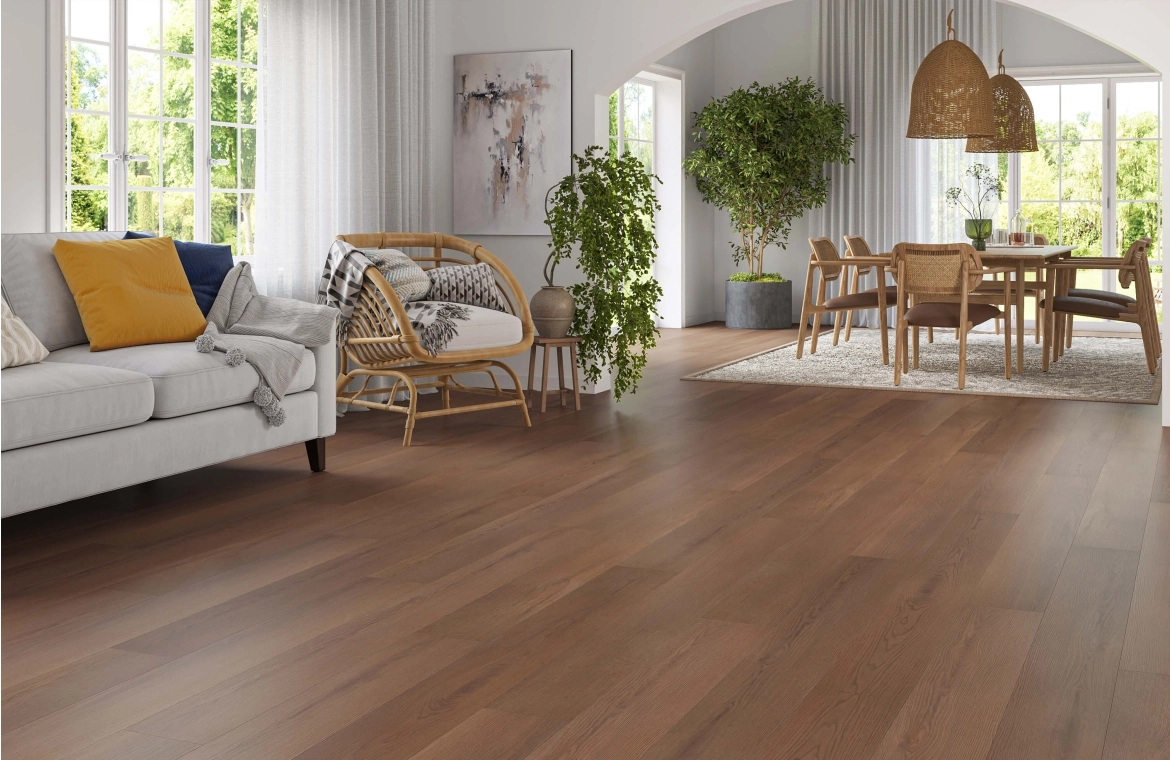 Waterproof SPC flooring with wood-effect finish for high-traffic residential and commercial spaces